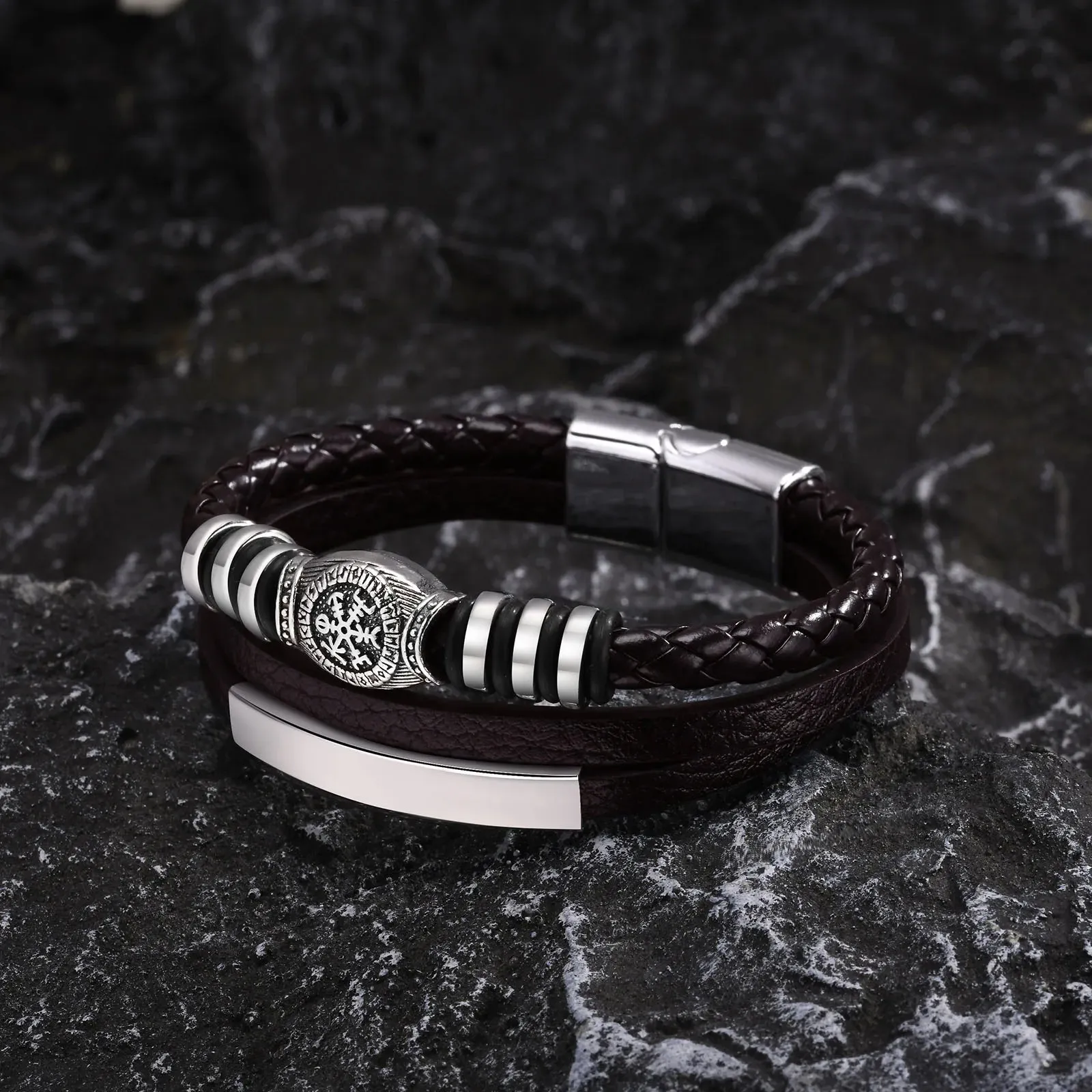 Viking Rune Compass Multi-layer Leather Bracelets for Men