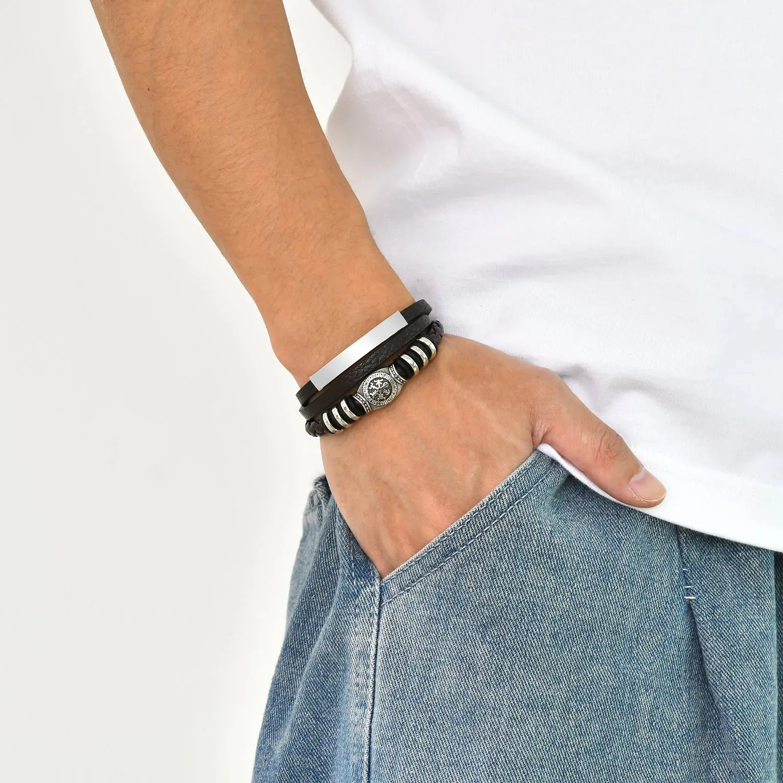Viking Rune Compass Multi-layer Leather Bracelets for Men