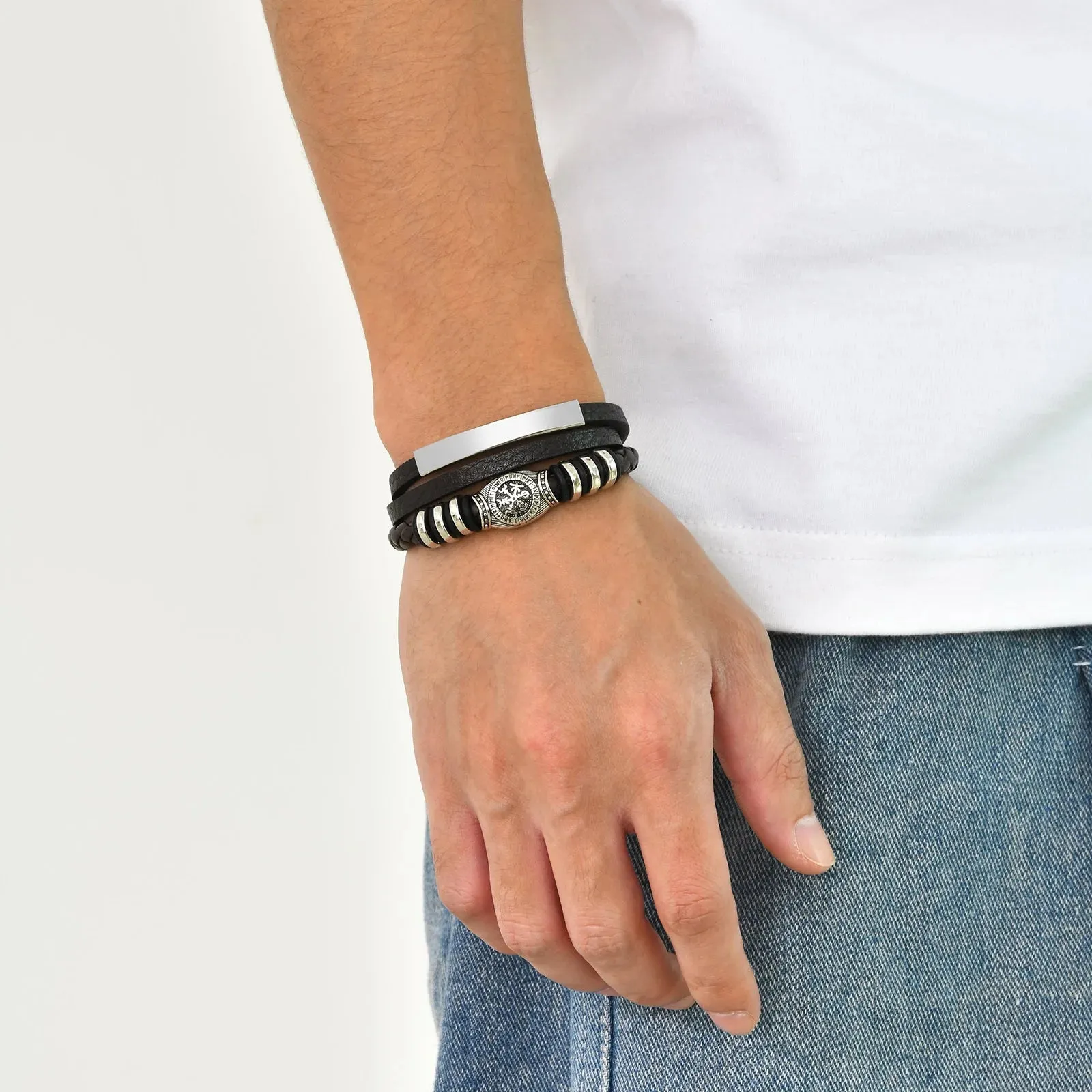 Viking Rune Compass Multi-layer Leather Bracelets for Men
