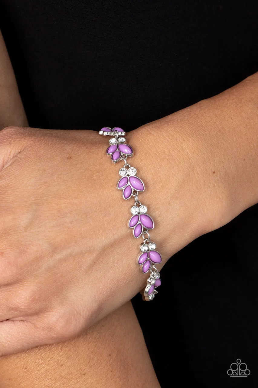 Vineyard Variety - Purple - Beaded Leaf White Rhinestone Paparazzi Lobster Claw Bracelet