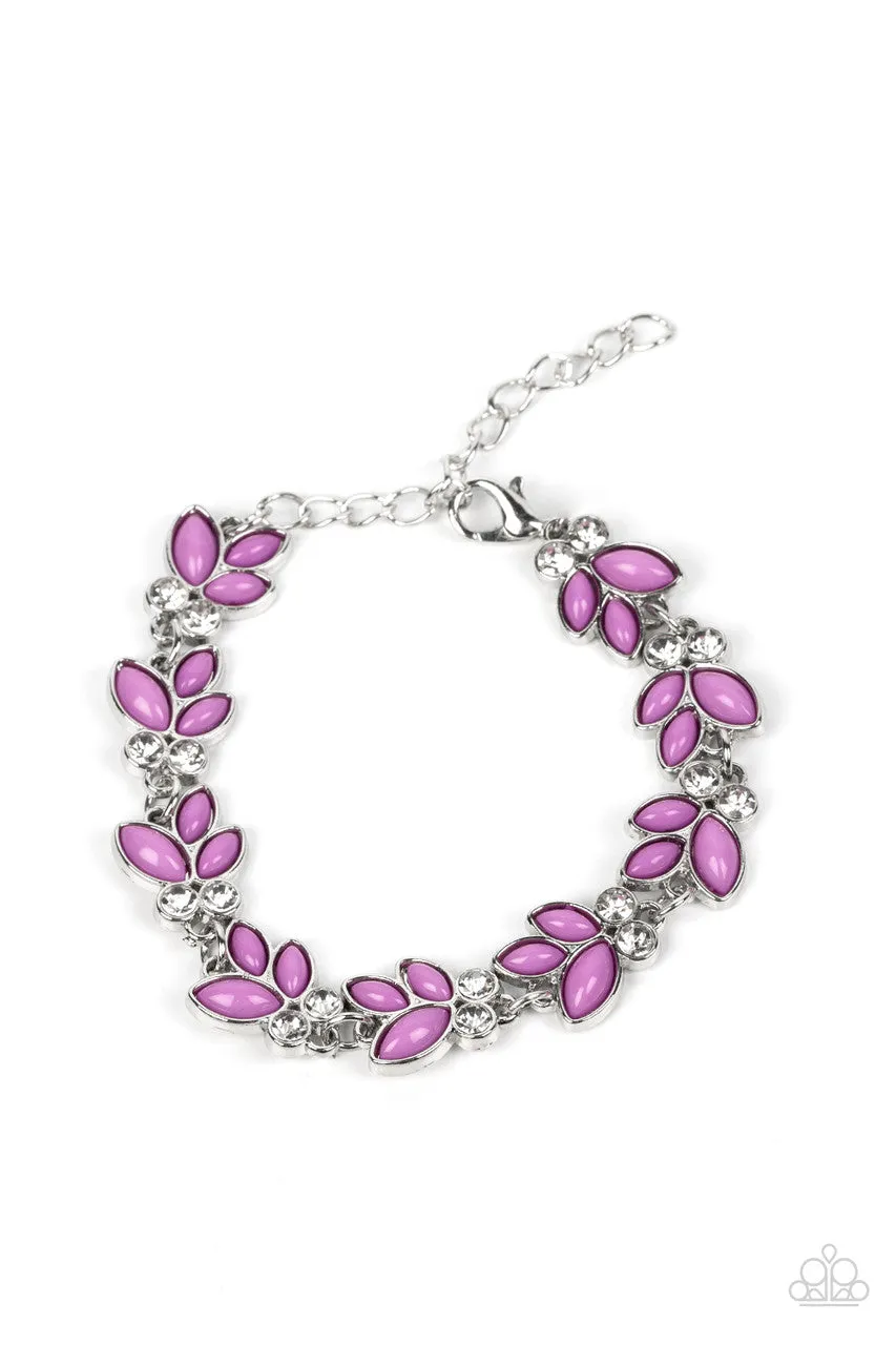 Vineyard Variety - Purple - Beaded Leaf White Rhinestone Paparazzi Lobster Claw Bracelet