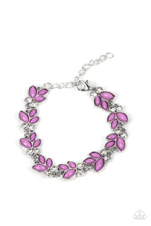 Vineyard Variety - Purple - Beaded Leaf White Rhinestone Paparazzi Lobster Claw Bracelet