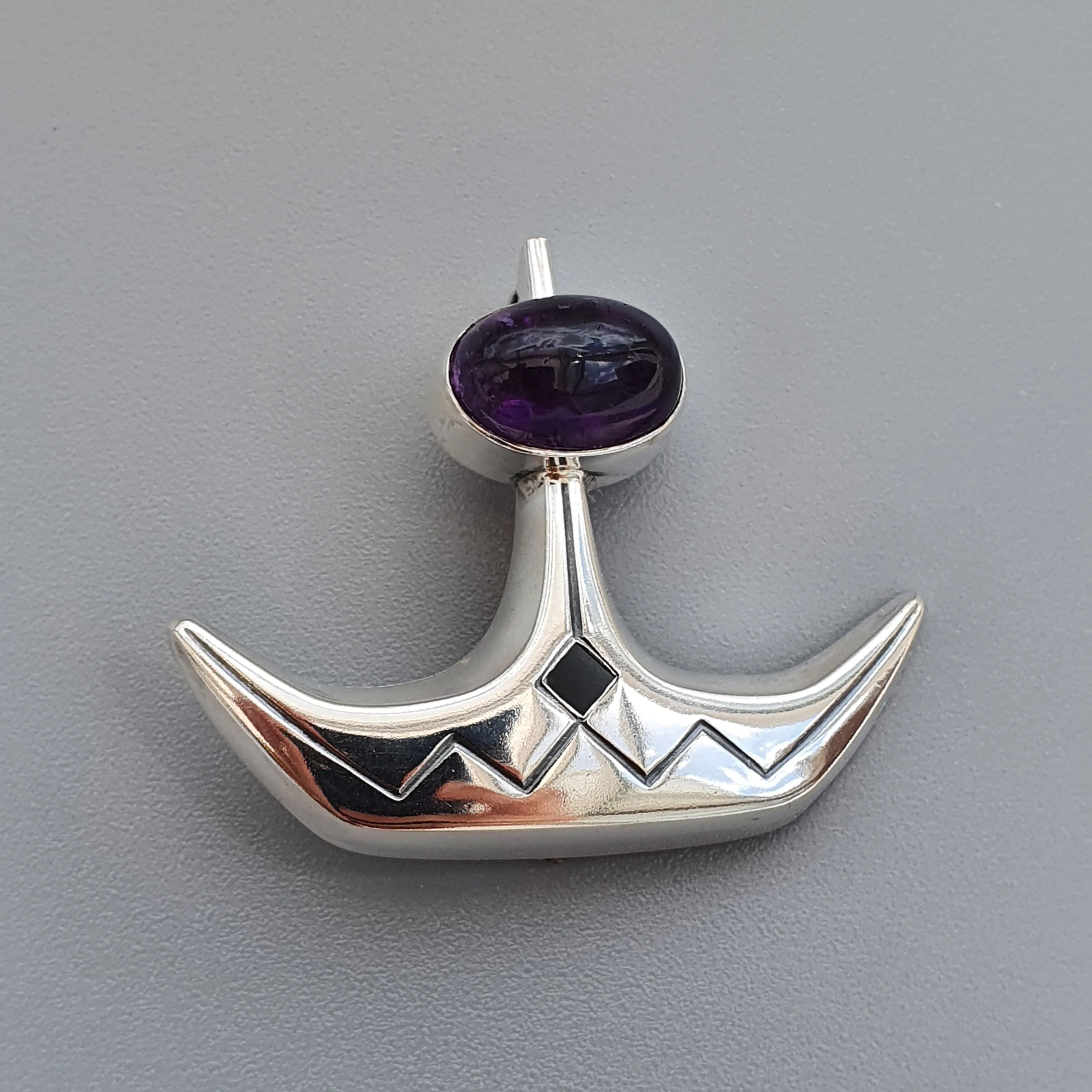 Vintage 1960s Modernist Silver & Amethyst Vintage Brooch by Elis Kauppi Kupittaan Kulta