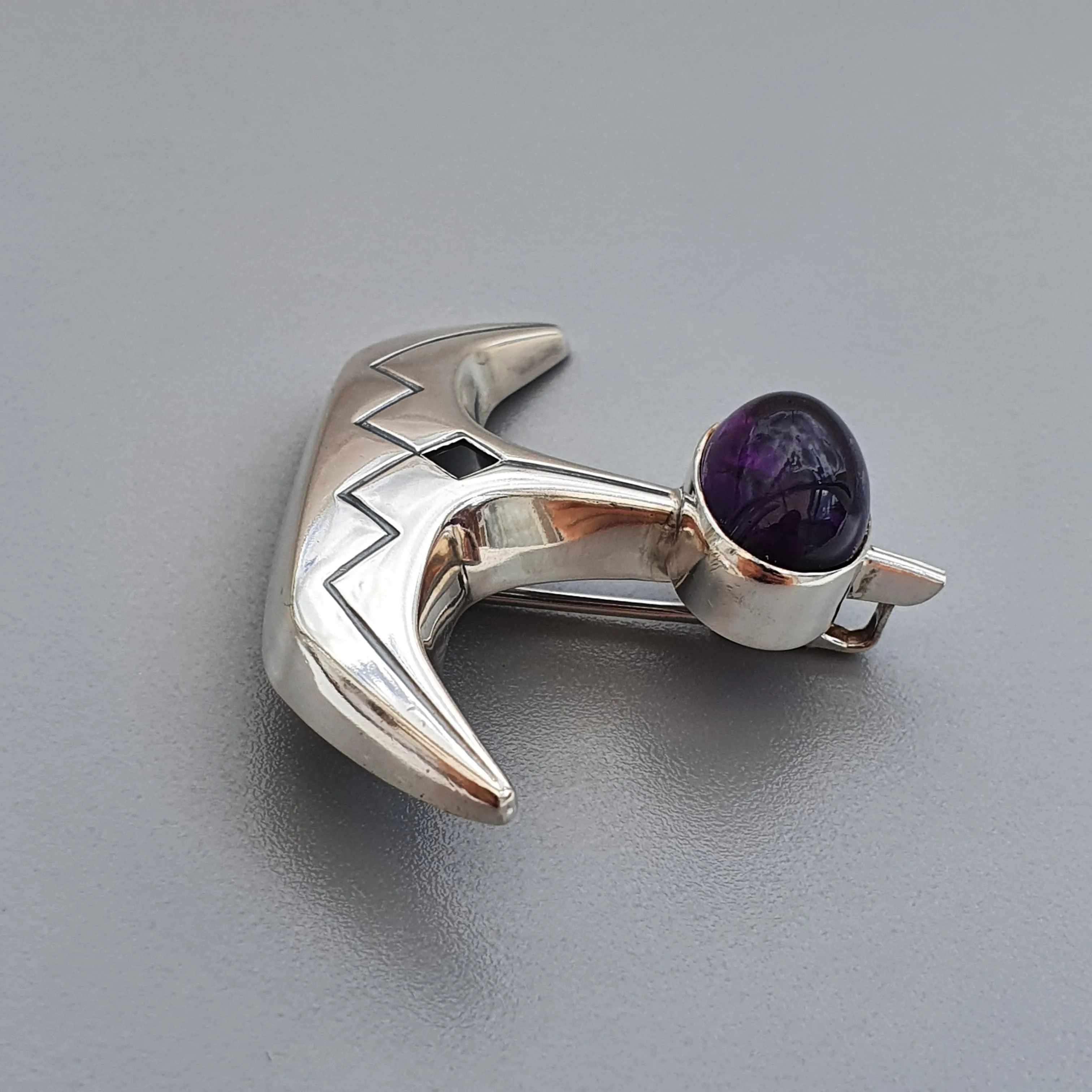 Vintage 1960s Modernist Silver & Amethyst Vintage Brooch by Elis Kauppi Kupittaan Kulta