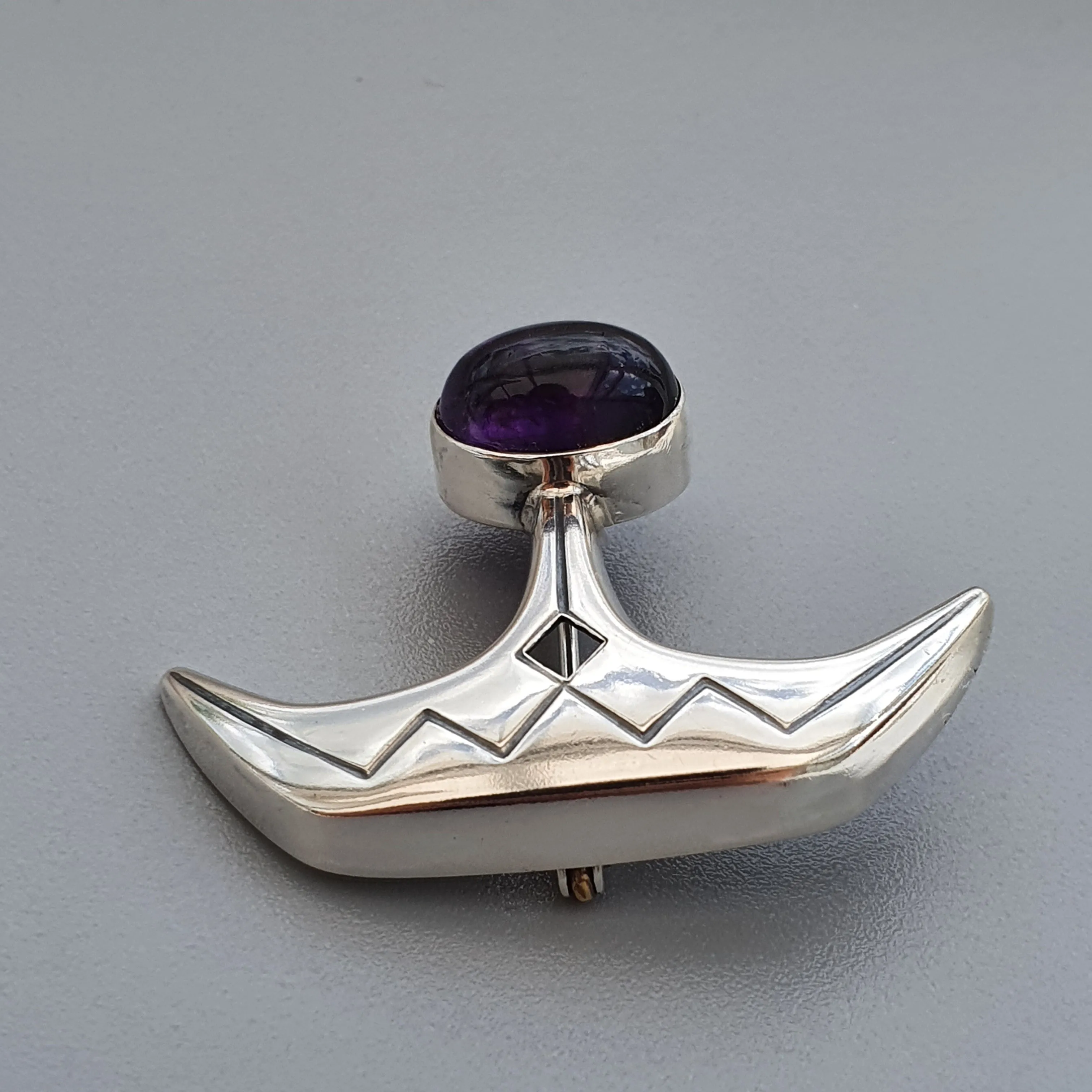 Vintage 1960s Modernist Silver & Amethyst Vintage Brooch by Elis Kauppi Kupittaan Kulta