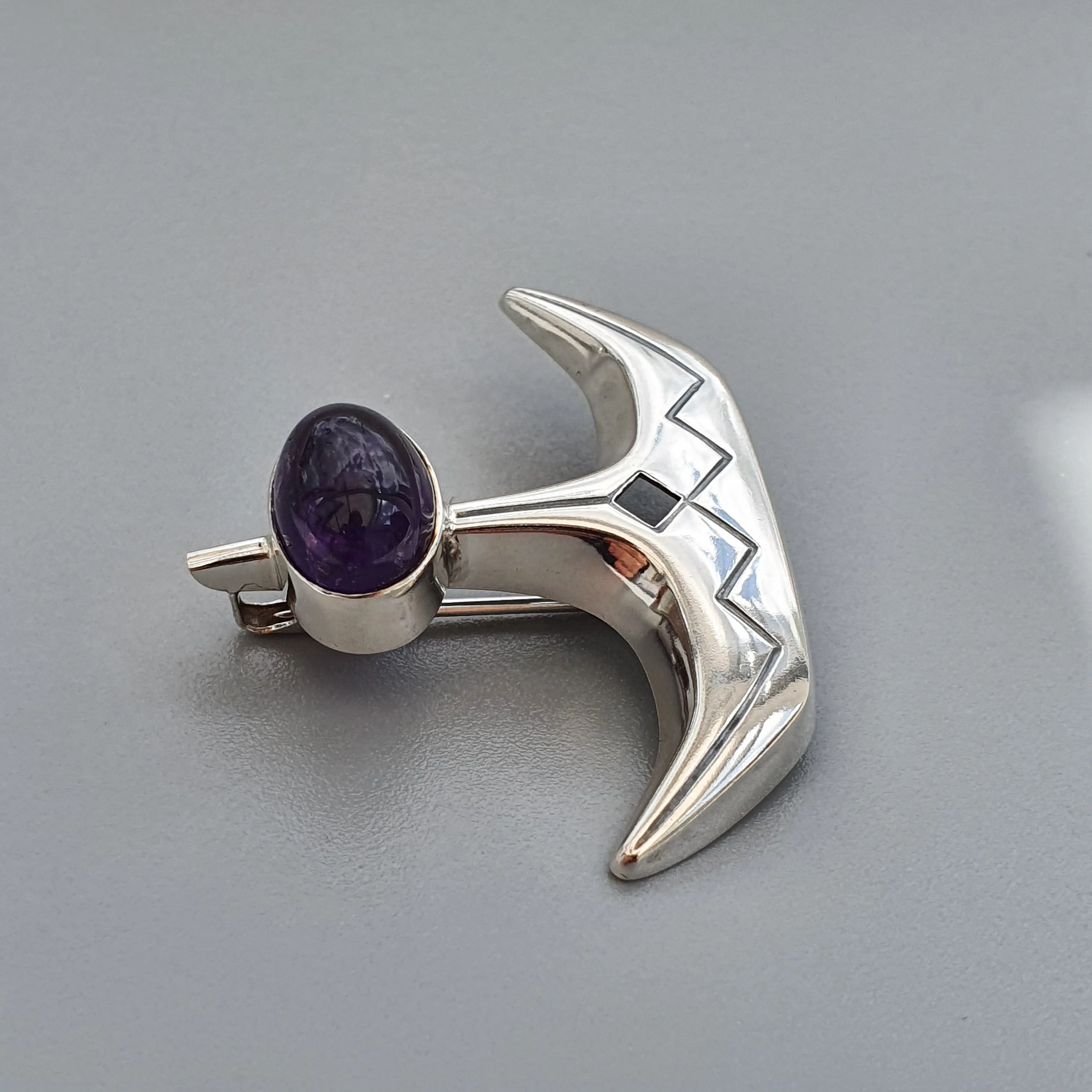 Vintage 1960s Modernist Silver & Amethyst Vintage Brooch by Elis Kauppi Kupittaan Kulta