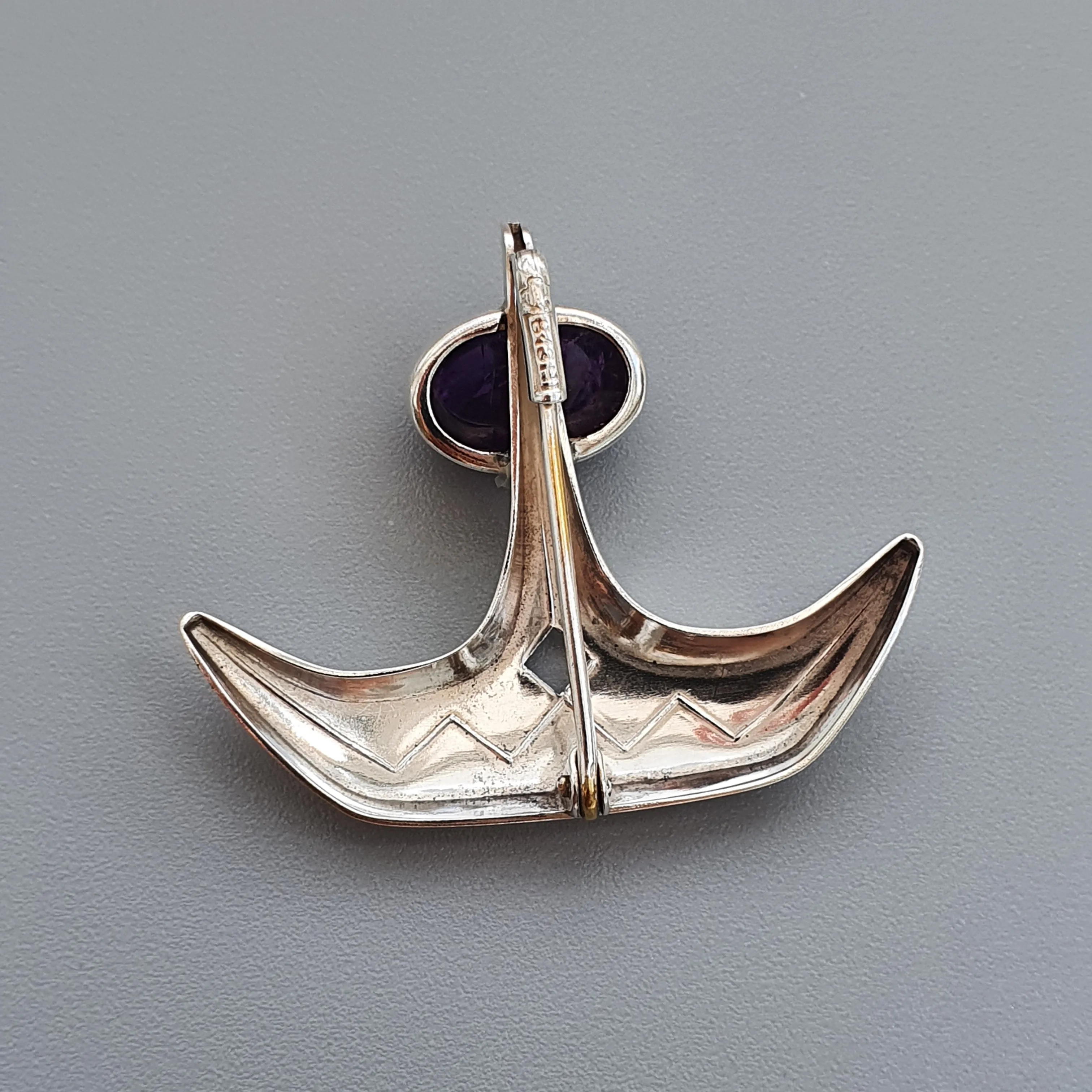 Vintage 1960s Modernist Silver & Amethyst Vintage Brooch by Elis Kauppi Kupittaan Kulta