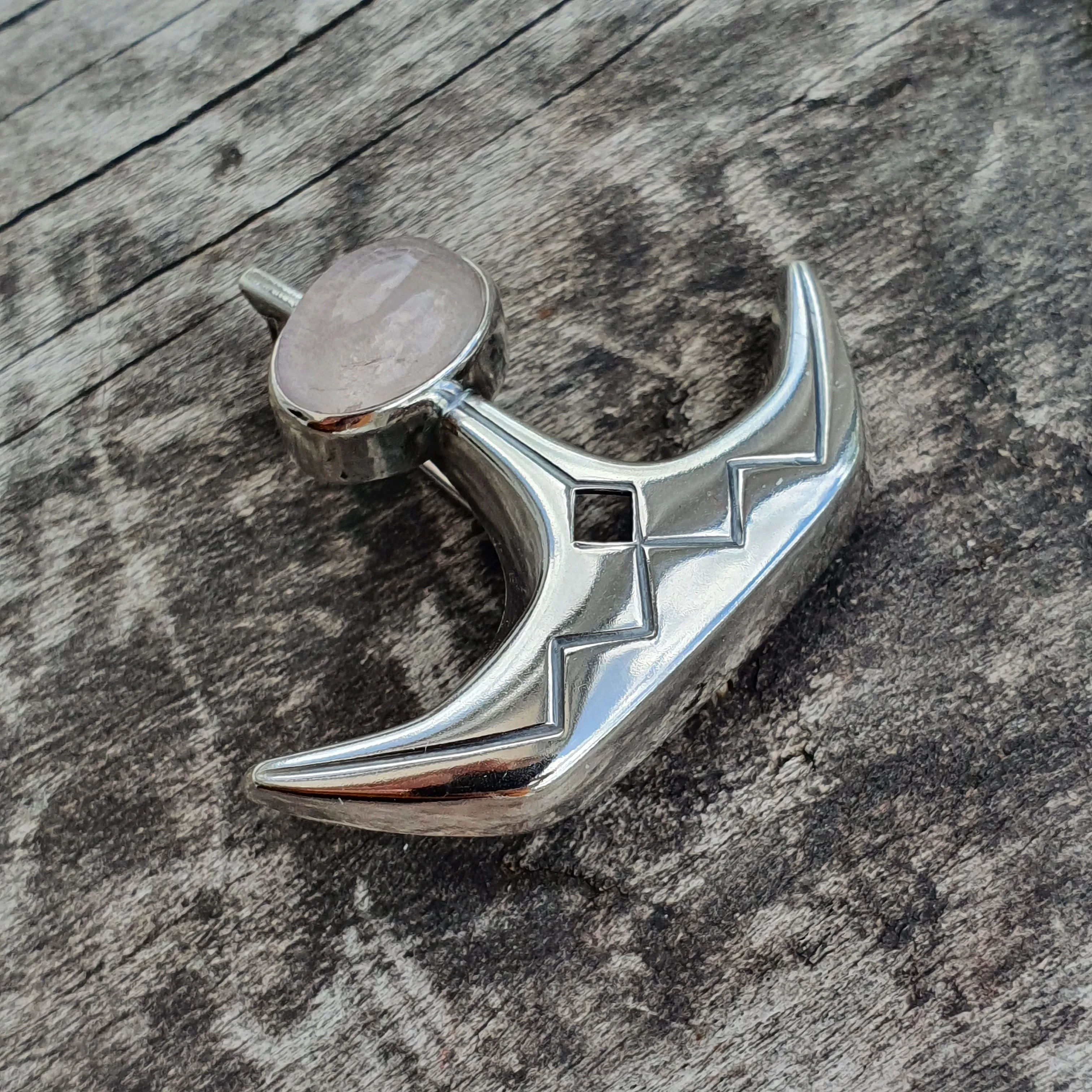 Vintage 1960s Modernist Silver & Rose Quartz Vintage Brooch by Elis Kauppi Kupittaan Kulta