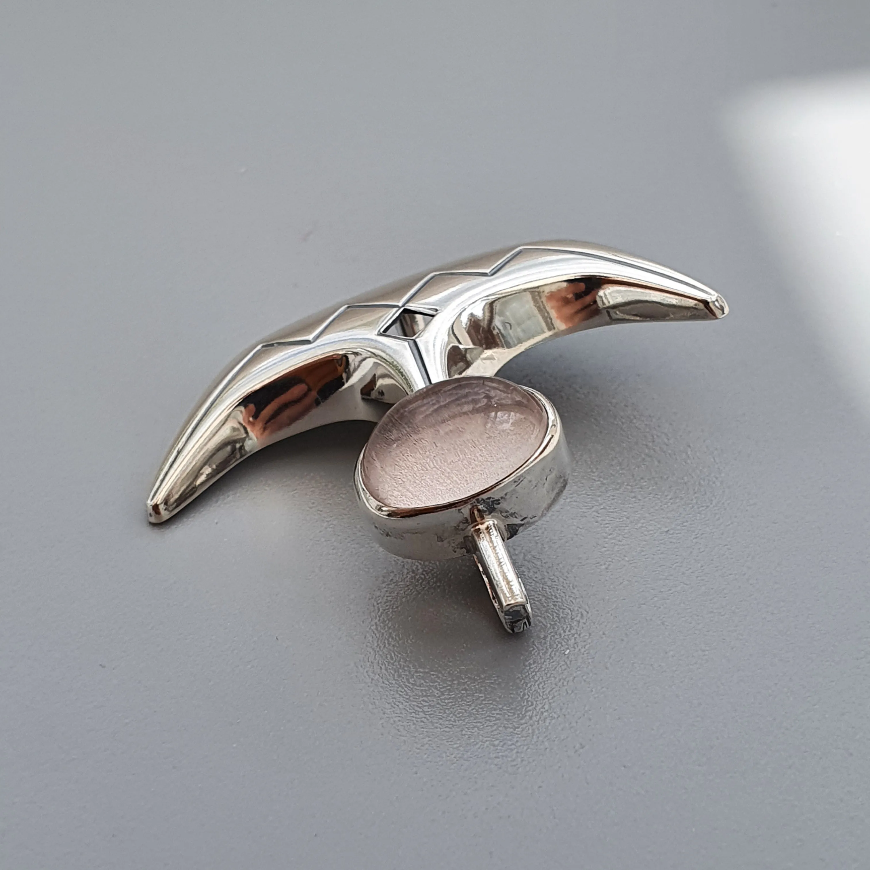 Vintage 1960s Modernist Silver & Rose Quartz Vintage Brooch by Elis Kauppi Kupittaan Kulta