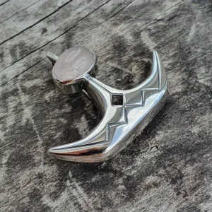 Vintage 1960s Modernist Silver & Rose Quartz Vintage Brooch by Elis Kauppi Kupittaan Kulta