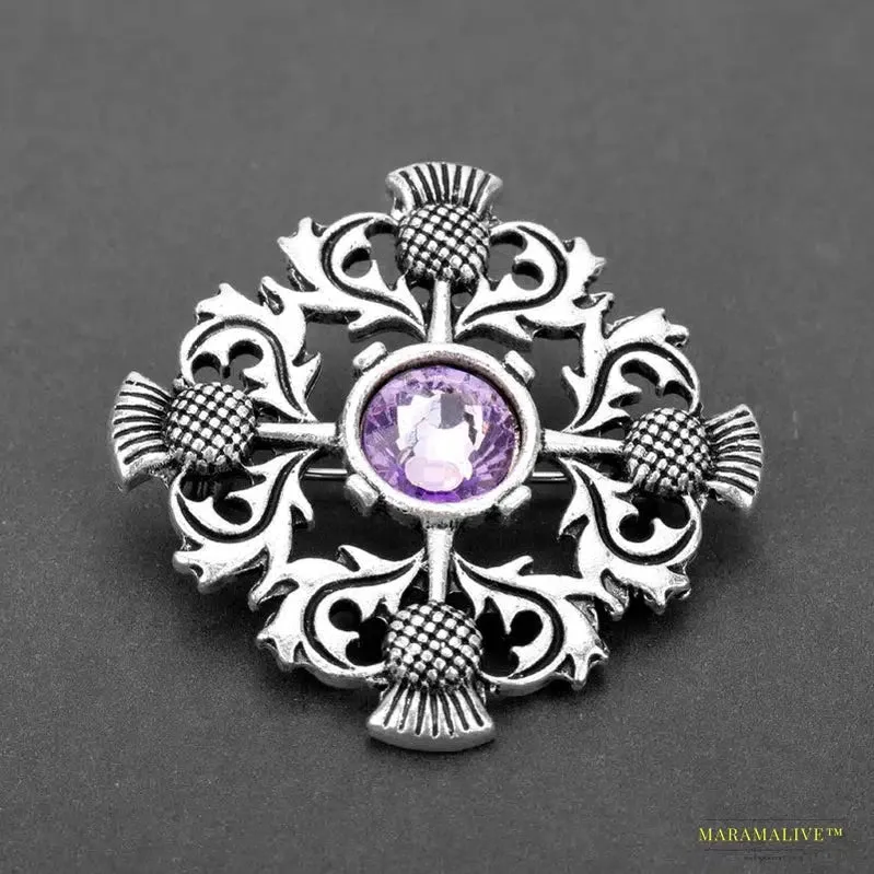 Vintage Outlander Thistle Brooch Pin - Gothic Scotland National Flower Badge for Unisex Attire