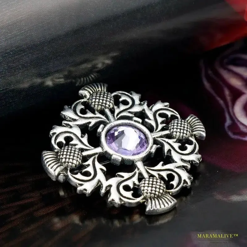 Vintage Outlander Thistle Brooch Pin - Gothic Scotland National Flower Badge for Unisex Attire