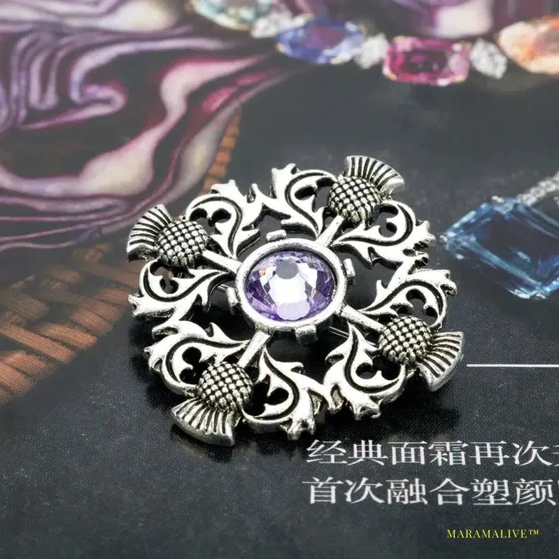 Vintage Outlander Thistle Brooch Pin - Gothic Scotland National Flower Badge for Unisex Attire