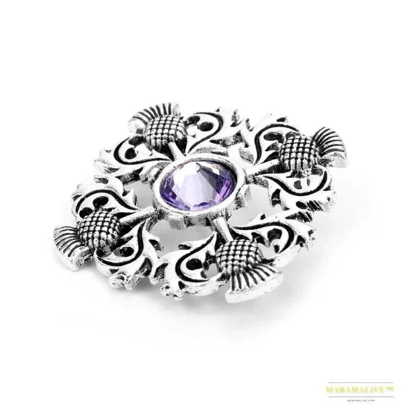 Vintage Outlander Thistle Brooch Pin - Gothic Scotland National Flower Badge for Unisex Attire