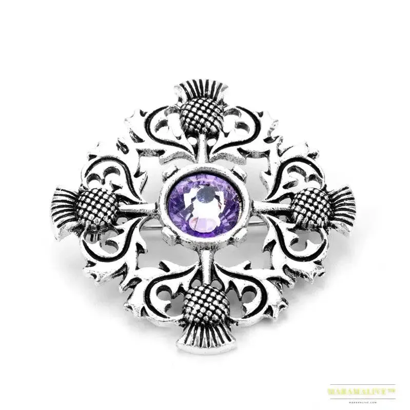 Vintage Outlander Thistle Brooch Pin - Gothic Scotland National Flower Badge for Unisex Attire