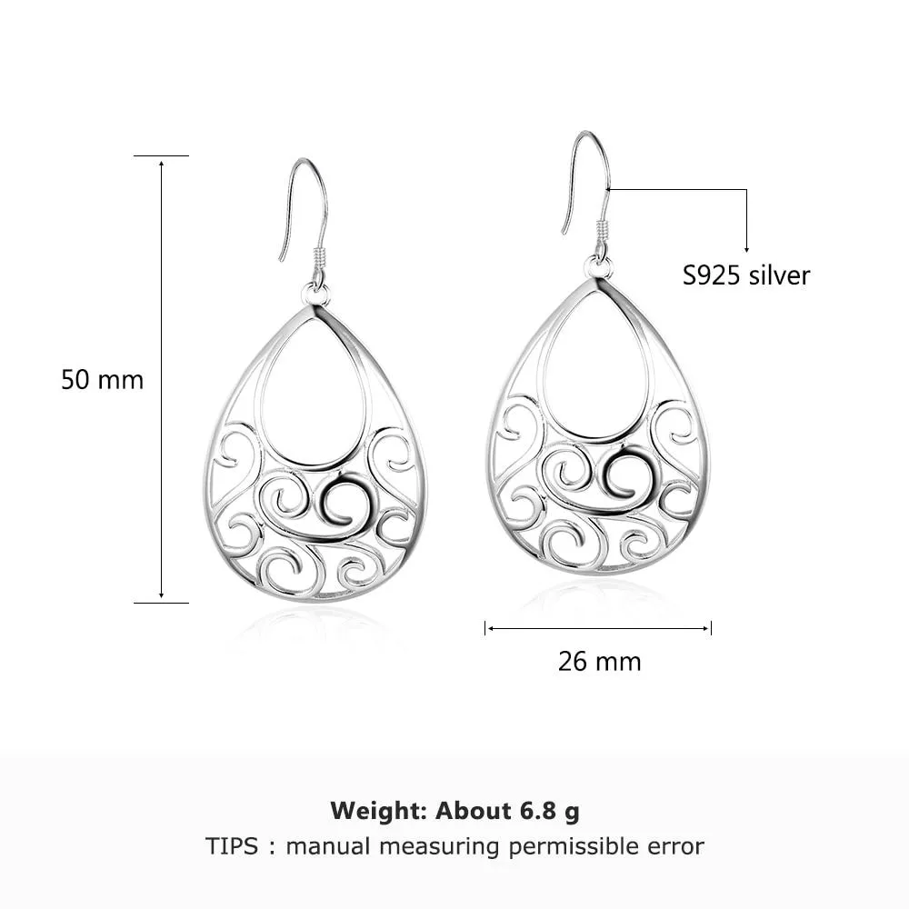 Water Drop Shape Pattern Design Drop Earrings For Women 925 Sterling Silver Party Jewelry Gift For Her