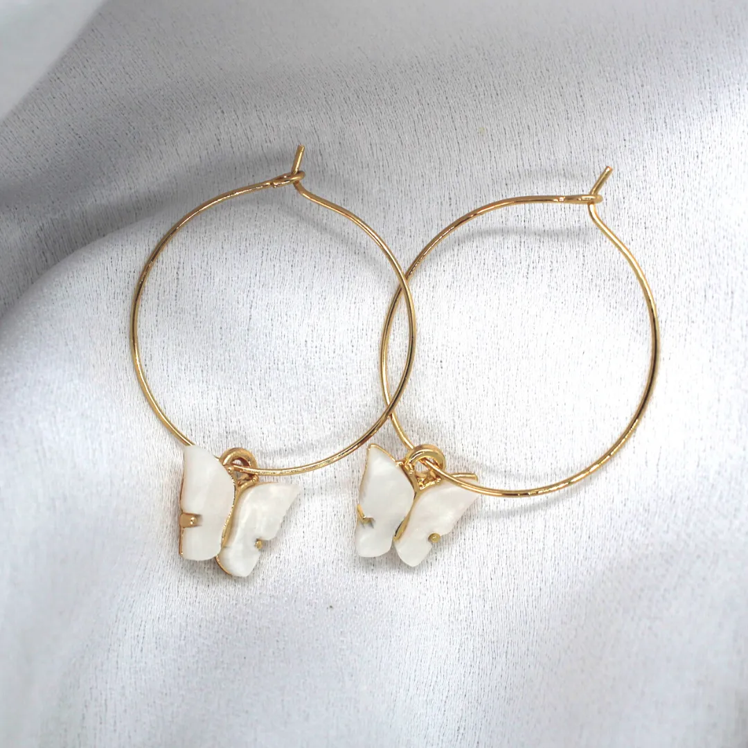 White Butterfly Hoop Drop