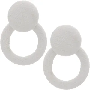 White Round Button Hoop Earrings