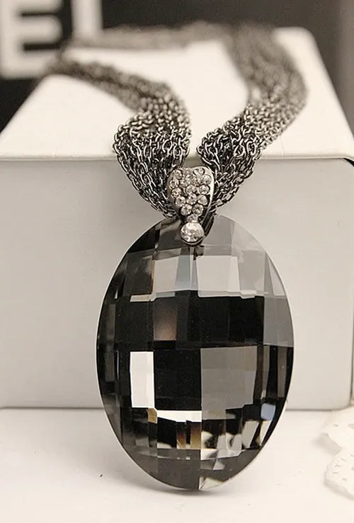 Who Vintage Gold / Black Oval Glass Crystal Pendant Necklace, Charm Multi-Chain Long Chain Necklaces for Women XHP076