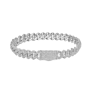 Women's Round Cut Prong Cuban Link Bracelet - 8mm