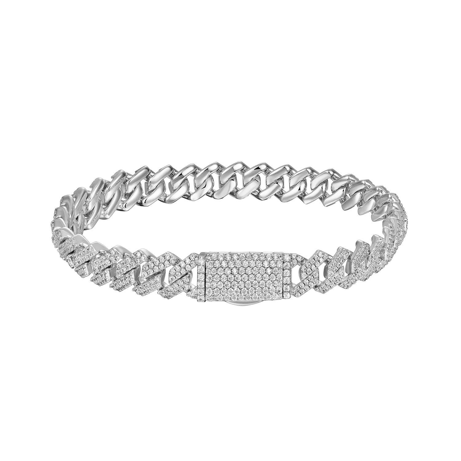 Women's Round Cut Prong Cuban Link Bracelet - 8mm
