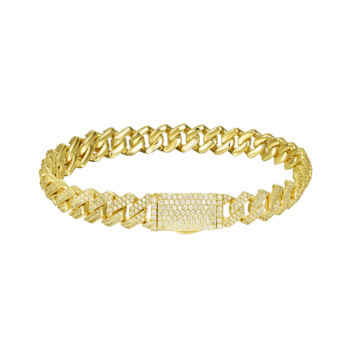 Women's Round Cut Prong Cuban Link Bracelet - 8mm