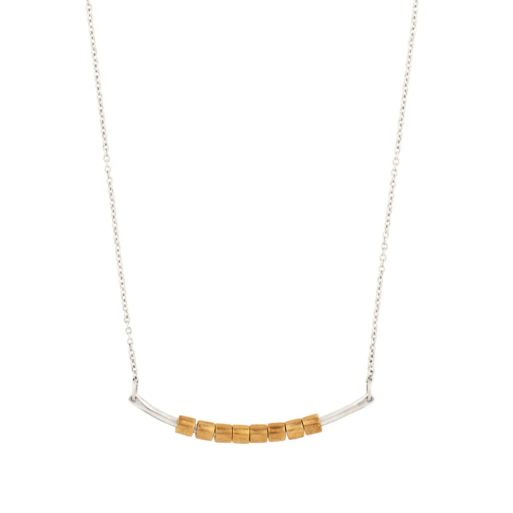 Worry Bar Necklace - Silver with Bronze Beads