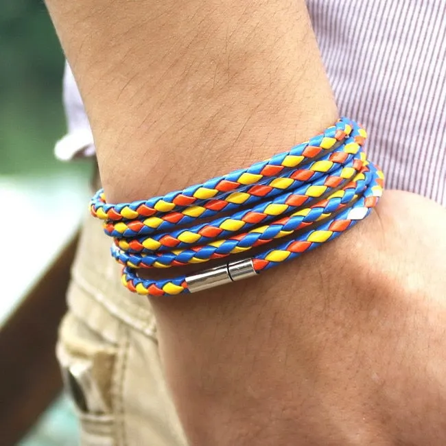 XQNI brand black retro Wrap Long leather bracelet men bangles fashion sproty Chain link male charm bracelet with 5 laps