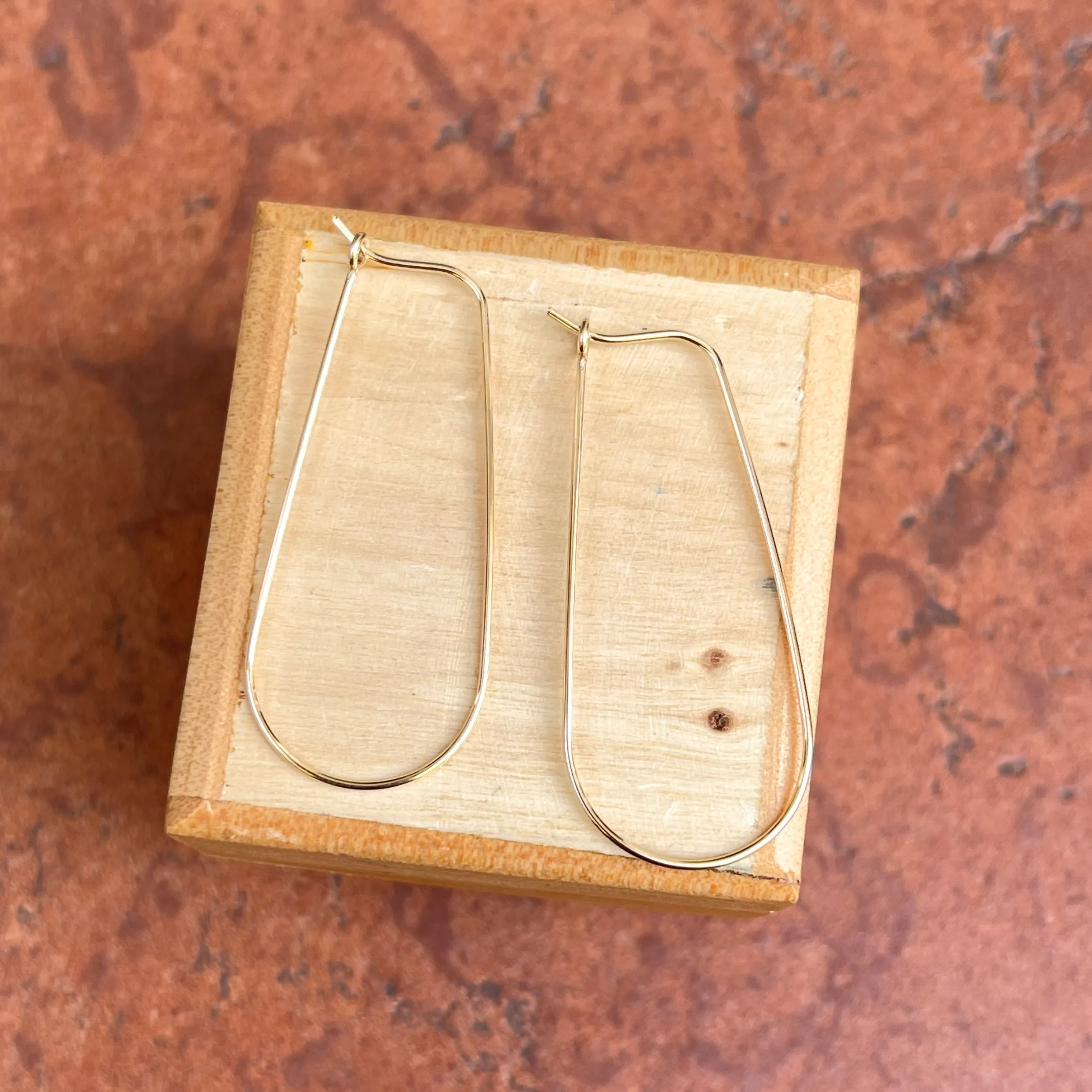 Yellow Gold-Filled Thin Wire Teardrop Hoop Earrings 40mm