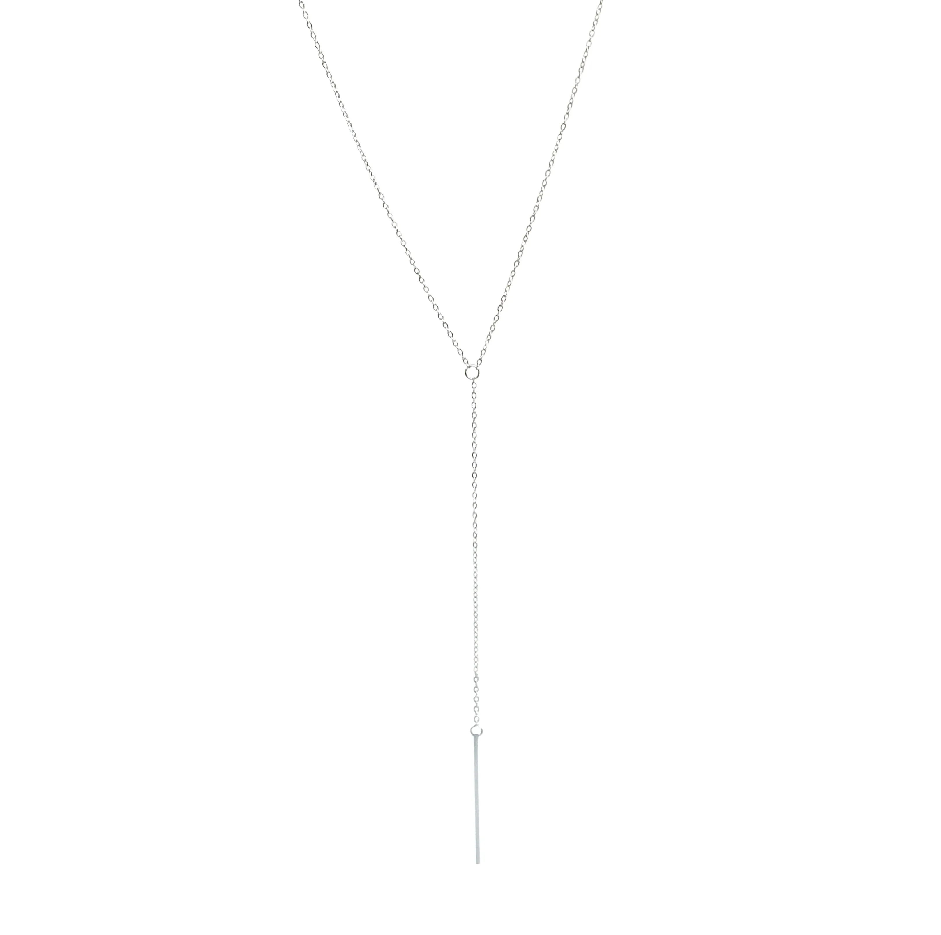 YVETTE Y LARIAT BAR CHAIN NECKLACE - SILVER